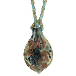 Genuine Italian Murano Soft Blue Leaf Necklace