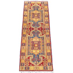 Indo Kazak Red/ Gold Runner Rug (2'7 x 8')
