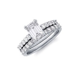 14k Gold 1 3/4ct TDW Emerald and Round-cut  Bridal Set