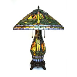 Tiffany-style Yellow Dragonfly Table Lamp with Lighted Base