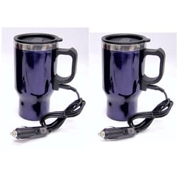 Blue Heated Stainless Steel Plug-in Travel Mugs (Set of 2)
