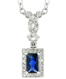 14k Gold Blue Sapphire and 1/5ct TDW Diamond Necklace