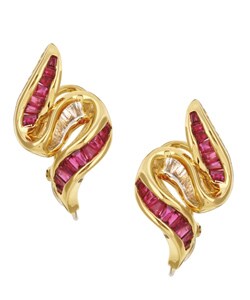 18k Gold Ruby and 1/3ct TDW Diamond Earrings (GH, SI)