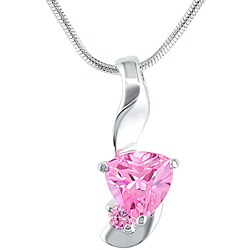 Sterling Silver Pink Heart Cubic Zirconia Necklace