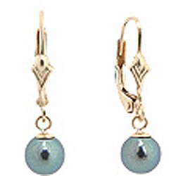 DaVonna Cultured Akoya Black Pearl Leverback Earrings (7-7.5 mm) (Case of 3)