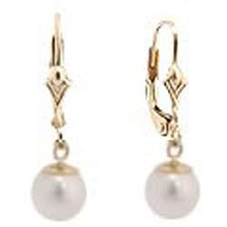 DaVonna 14k Gold Cultured White Akoya Pearl Leverback Earrings (7-7.5 mm) (Set of 3)