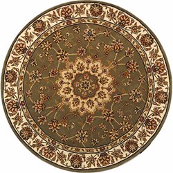 Handmade Traditions Tabriz Green/ Ivory Wool and Silk Rug (4' Round)