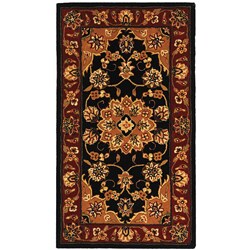 Handmade Tabriz Black/ Burgundy Wool and Silk Rug (2' x 3')