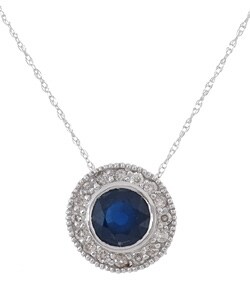 14k Gold 1/6ct Diamond Round Blue Sapphire Pendant