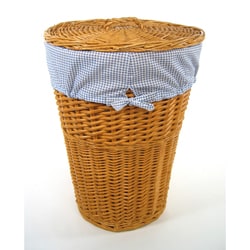 Honey Round Rattan Hamper wih Navy Gingham Liner