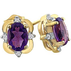 14k Yellow Gold Amethyst and Diamond Earrings
