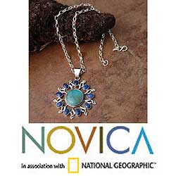 Sterling Silver Opal and Sodalite 'Blue Sun' Necklace (Peru)