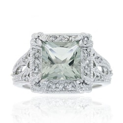 Glitzy Rocks 2 1/6ct TGW Silver Light Green Amethyst and Cubic Zirconia Ring