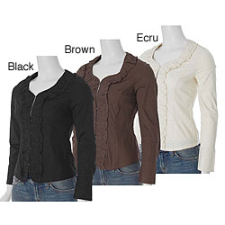 Everyday Women's Junior's Long-sleeve Ruffle-front Blouse