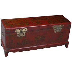 Hand-painted Red Bonded Leather Oriental Storage Chest