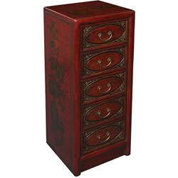 Hand-painted Red Bonded Leather Dresser/ Accent Table