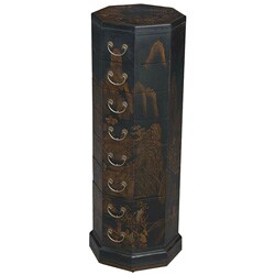 Hand-painted Black Bonded Leather Oriental Accent Table