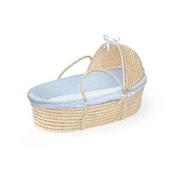 Natural Moses Basket with Blue Dot Bedding