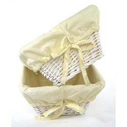 White Wicker Basket Set with Yellow Gingham Liners