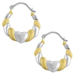 14k Gold Two-tone Puffed Heart Hoop Earrings
