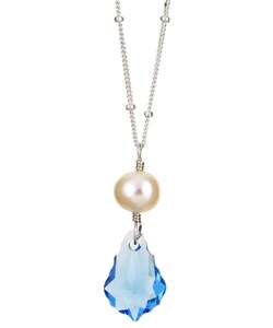 Charming Life Silver Blue Crystal/ Pearl Necklace (7 mm)