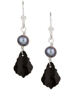 Charming Life Silver Black Crystal/ Pearl Earrings (7 mm)