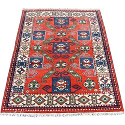 Indo Kazak Hand-knotted Red/ Ivory Rug (5' x 8')