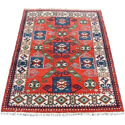 Indo Kazak Hand-knotted Red/ Ivory Rug (4' x 6')