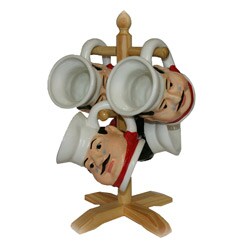 Hand-painted Plump Chef 4-piece Mug Set with Rack