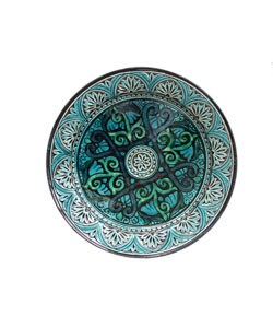 Engraved Turquoise Ceramic Plate (Morocco)