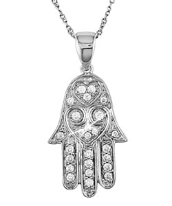 14k White Gold 1/5ct TDW Diamond Hamsa Necklace