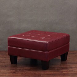 Leather Tufted Ottoman Burnt Red