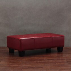 Button-tufted Burnt Red Leather Bench