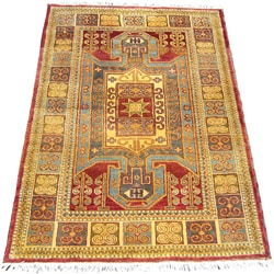 Indo Kazak Hand-knotted Red/ Gold Rug (4' x 6')