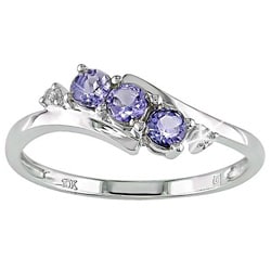 10k White Gold Tanzanite and Diamond Curve Ring