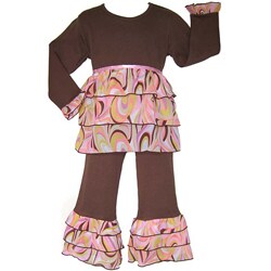 AnnLoren Girl's Chocolate Swirl Rumba 2-piece Outfit
