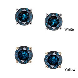 10k Gold 1/4ct TDW Blue Diamond Stud Earrings (I1-I2)