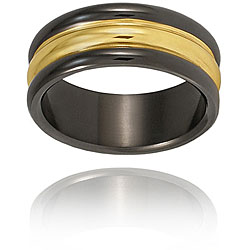 Men's Titanium Gold and Black-plated Polished Ring