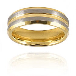 Tungsten Beveled Edge Grooved Goldplated Band (7 mm)
