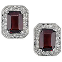10k White Gold Garnet and Diamond Earrings