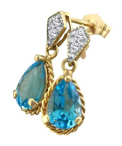 10k Yellow Gold Blue Topaz and Diamond Earrings