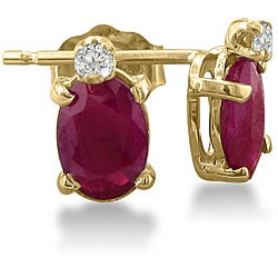 14k Yellow Gold Ruby and Diamond Stud Earrings