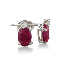 14k White Gold Ruby and Diamond Stud Earrings