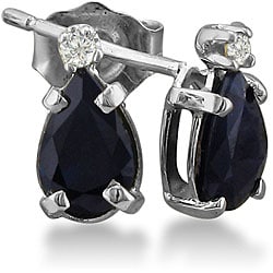 14k Gold Blue Sapphire and Diamond Teardrop Earrings