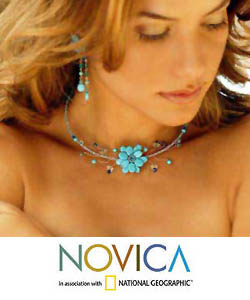 Stainless Steel 'Thai Floral' Turquoise and Topaz Choker (Thailand)