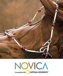 Sterling Silver Garnet 'Classic Red' Anklet (India)