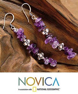 Sterling Silver Amethyst 'Wisteria Garland' Earrings (India)