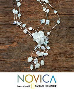 Stainless Steel Moonstone and Pearl Fantasy Necklace (Thailand)