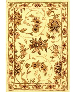Handmade Traditions Isfahan Ivory Wool and Silk Rug (2' x 3')