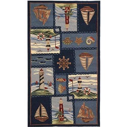 Hand-hooked Nautical Blue Wool Rug (2'9 x 4'9)